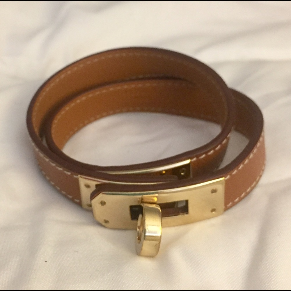 Hermes Kelly Double Tour Bracelet Swift Gold GHW